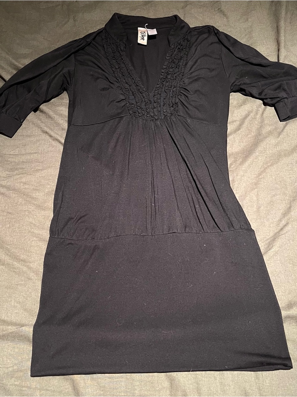 L8teR Black V-Neck Ruffle Mini Dress